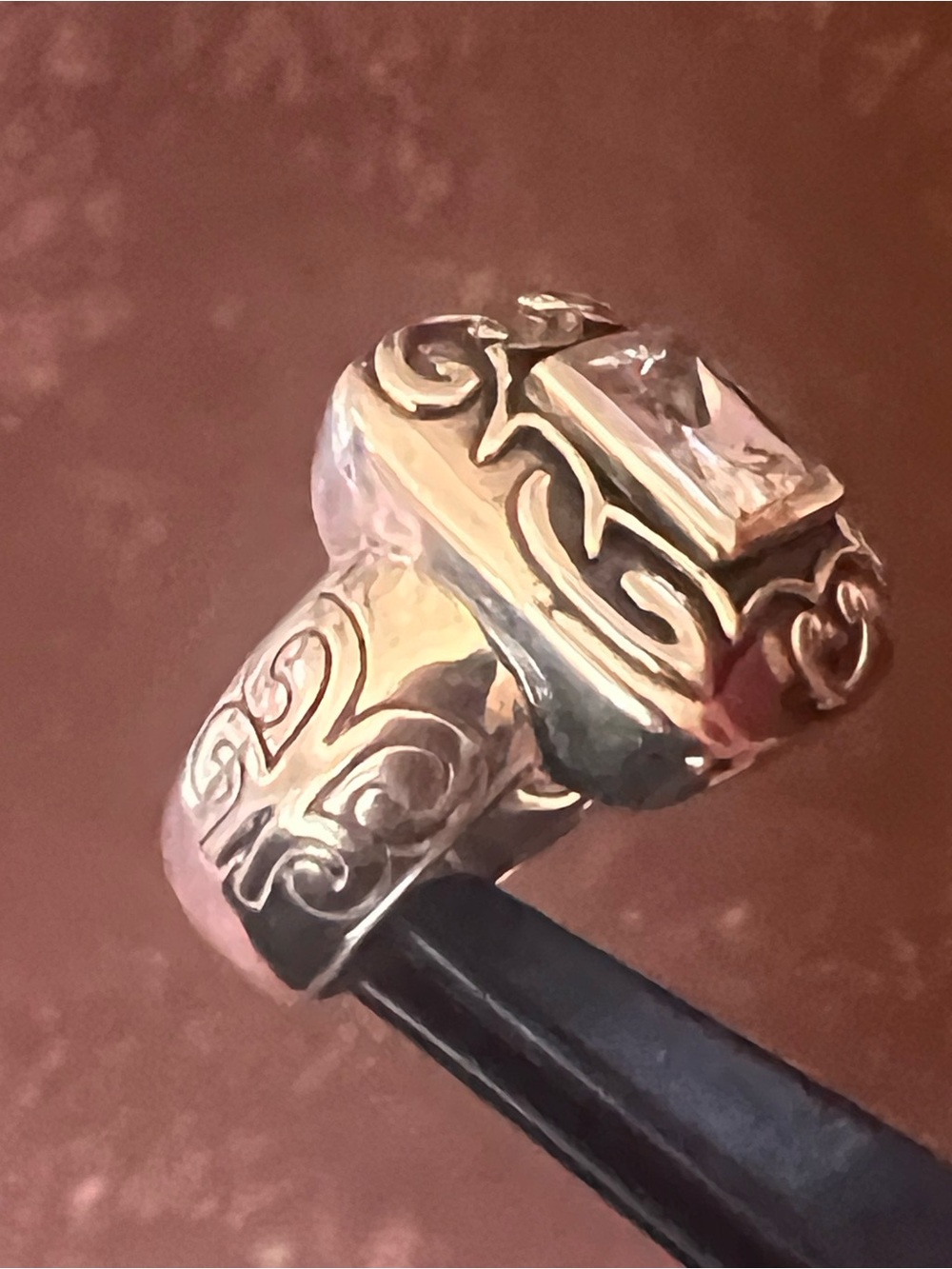 Silpada Silver Ring with Clear Square Stone and Filigree - Picture 6 of 16